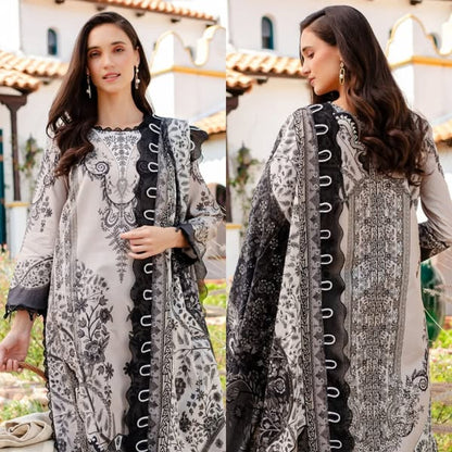 3Pc Unstitched Digital Printed Lawn Suit With Crinkle Chiffon Dupatta